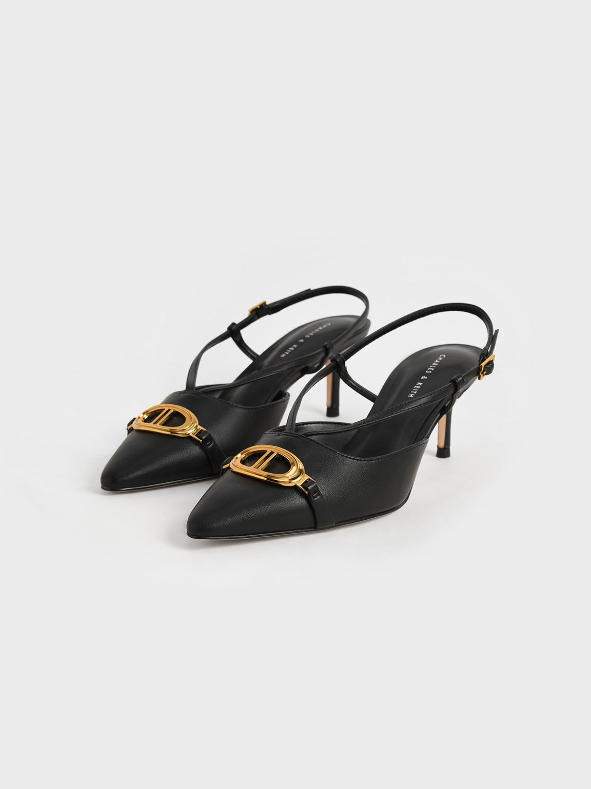 Metallic Accent Slingback Pumps, Black, hi-res