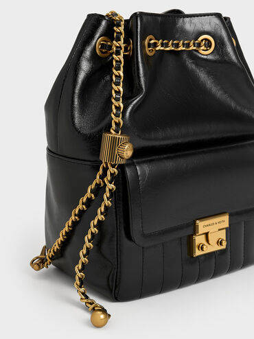 Mochila Donna de efecto arrugado, Negro, hi-res