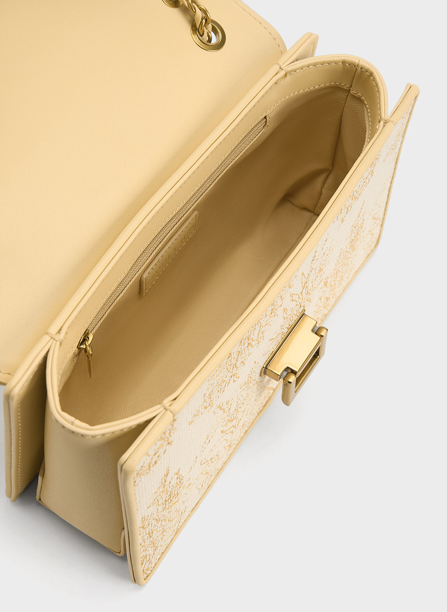 Floral Illustrated Canvas Shoulder Bag, Beige, hi-res