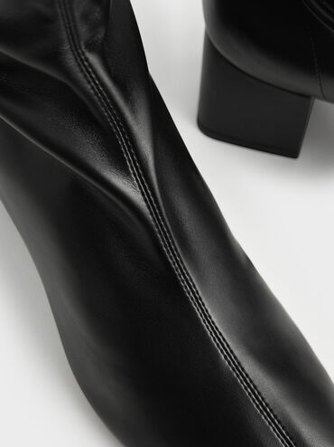 Block Heel Knee Boots, Black, hi-res