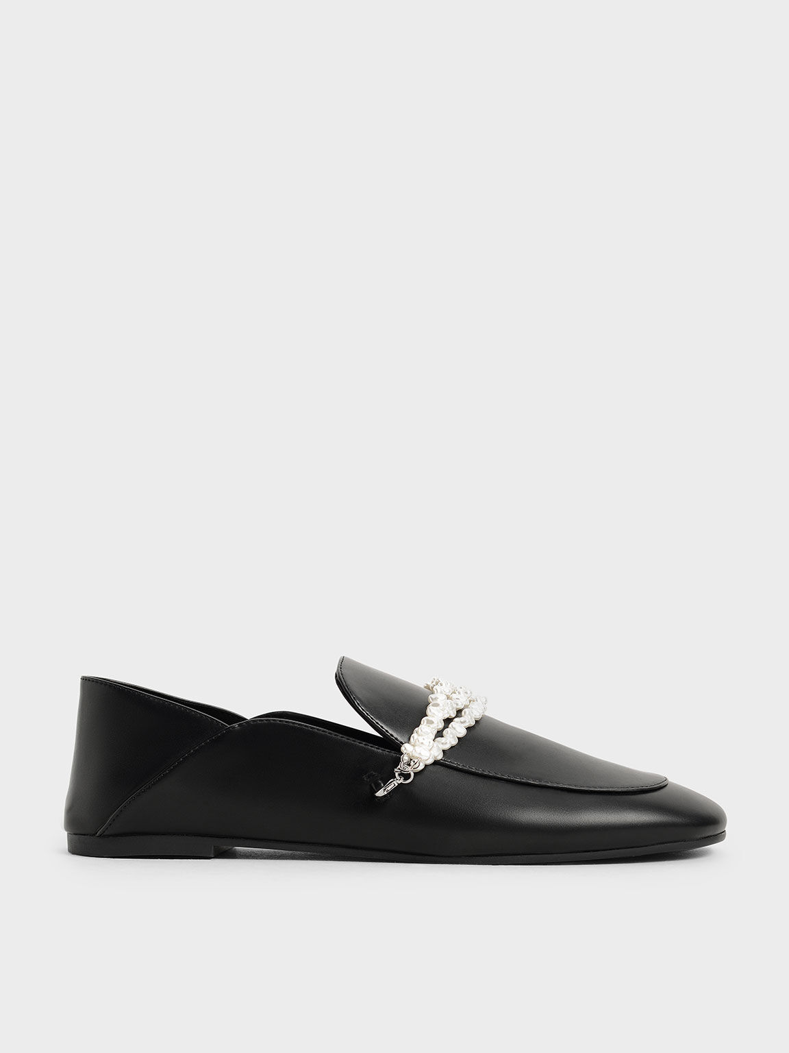 Beaded Step-Back Loafers, Black, hi-res