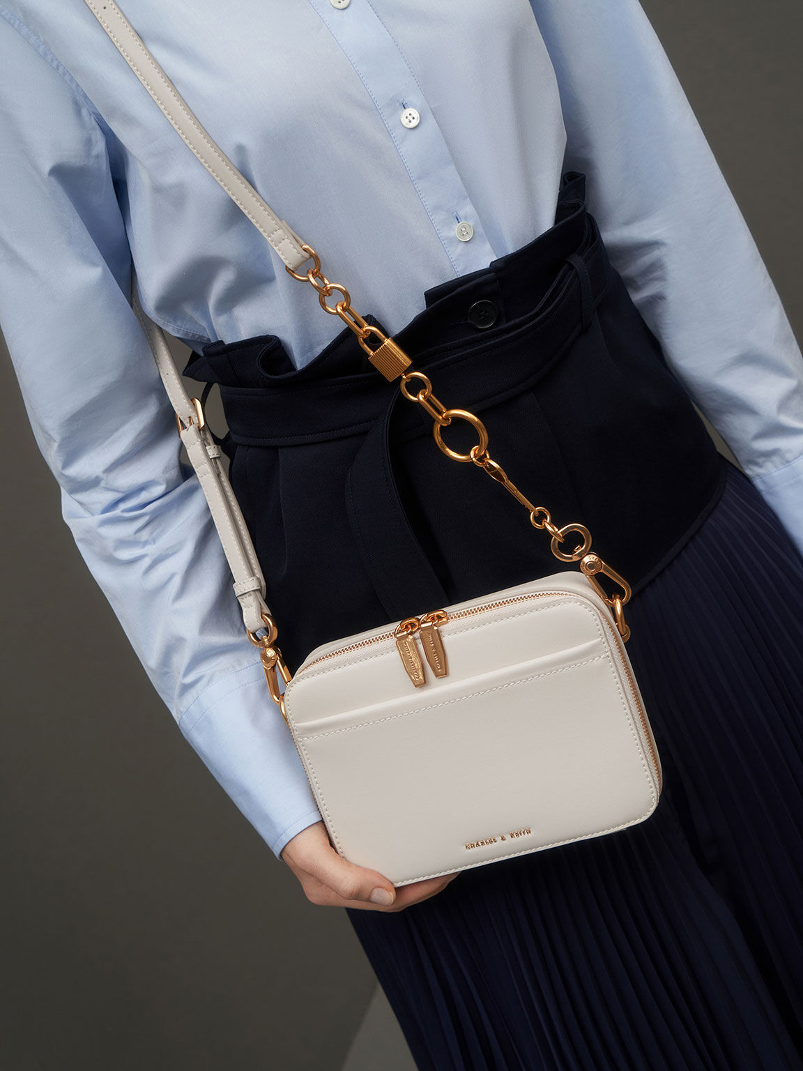 Cream Lock Key Chain Handle Bag CHARLES KEITH PH