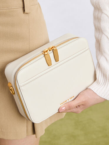 Lock & Key Chain Handle Bag, Cream, hi-res