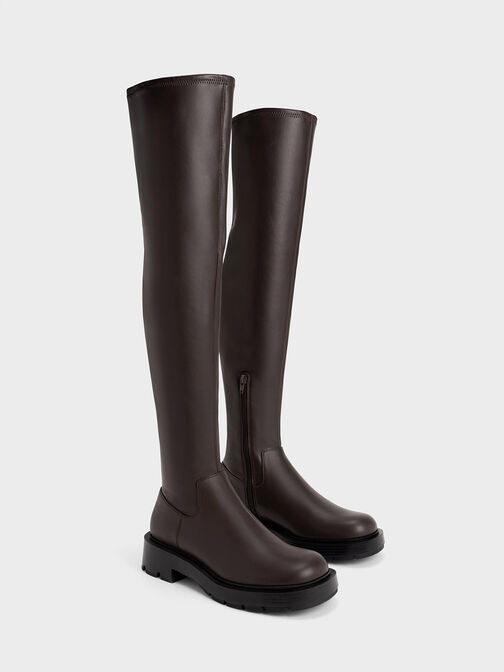 Zip-Up Thigh-High Boots, Dark Brown, hi-res