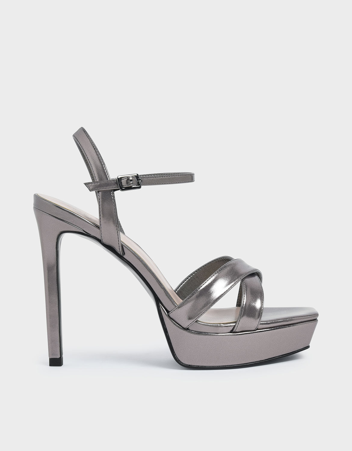 Pewter Criss Cross Ankle Strap Metallic 