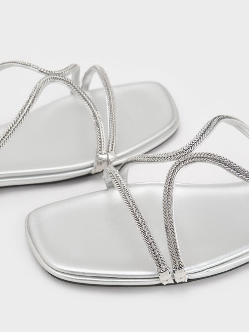 水晶造型帶平底拖鞋, 銀色, hi-res