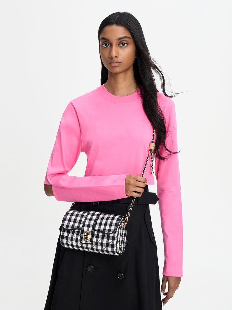 Gingham Belted Crossbody Bag, Multi, hi-res