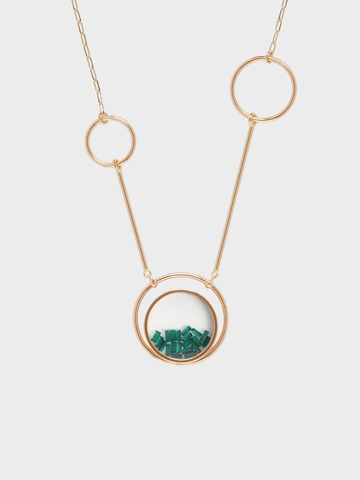 Green Swarovski Crystal Emerald Stone Ring Detail Floating Locket Matinee Necklace Charles Keith Bh