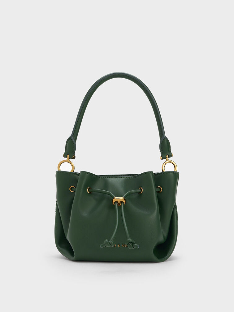 Boaz Drawstring Top Handle Bag, Dark Green, hi-res