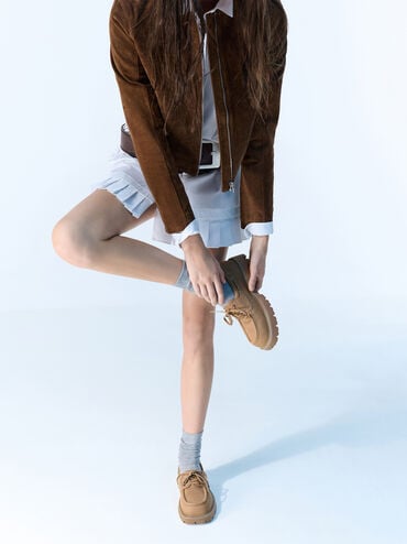 레이스업 리지드 솔 보트 슈즈, 샌드, hi-res