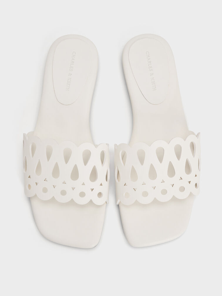 幾何鏤空拖鞋, 白色, hi-res