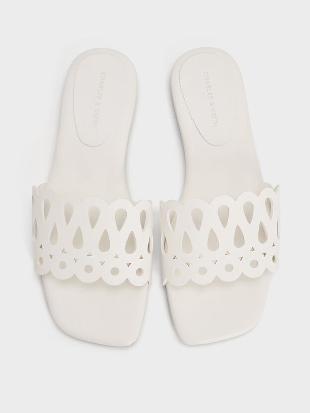 Cut-Out Slide Sandals, White, hi-res
