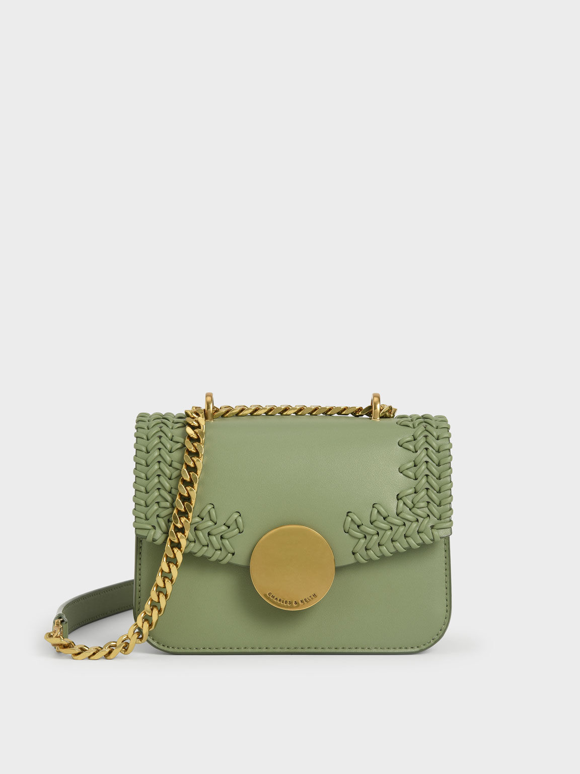 Woven Double Chain Handle Bag, Sage Green, hi-res