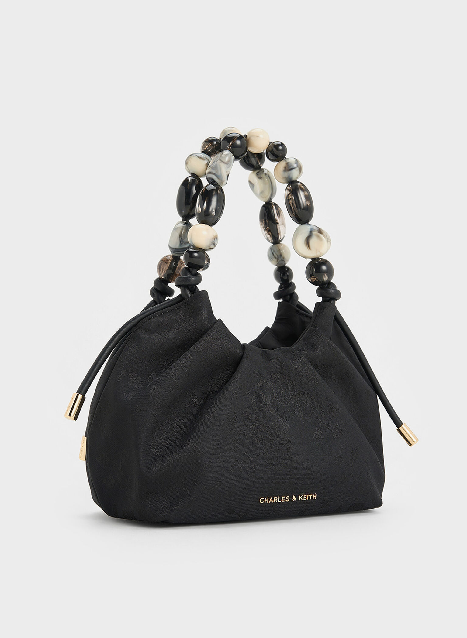 Aviary Jacquard Beaded-Handle Bag, Black, hi-res