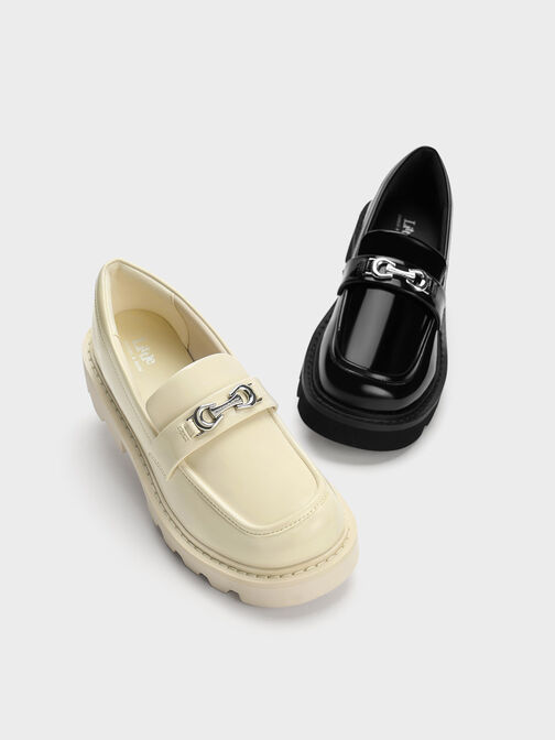 Girls' Metallic Accent Chunky Loafers, Black Box, hi-res