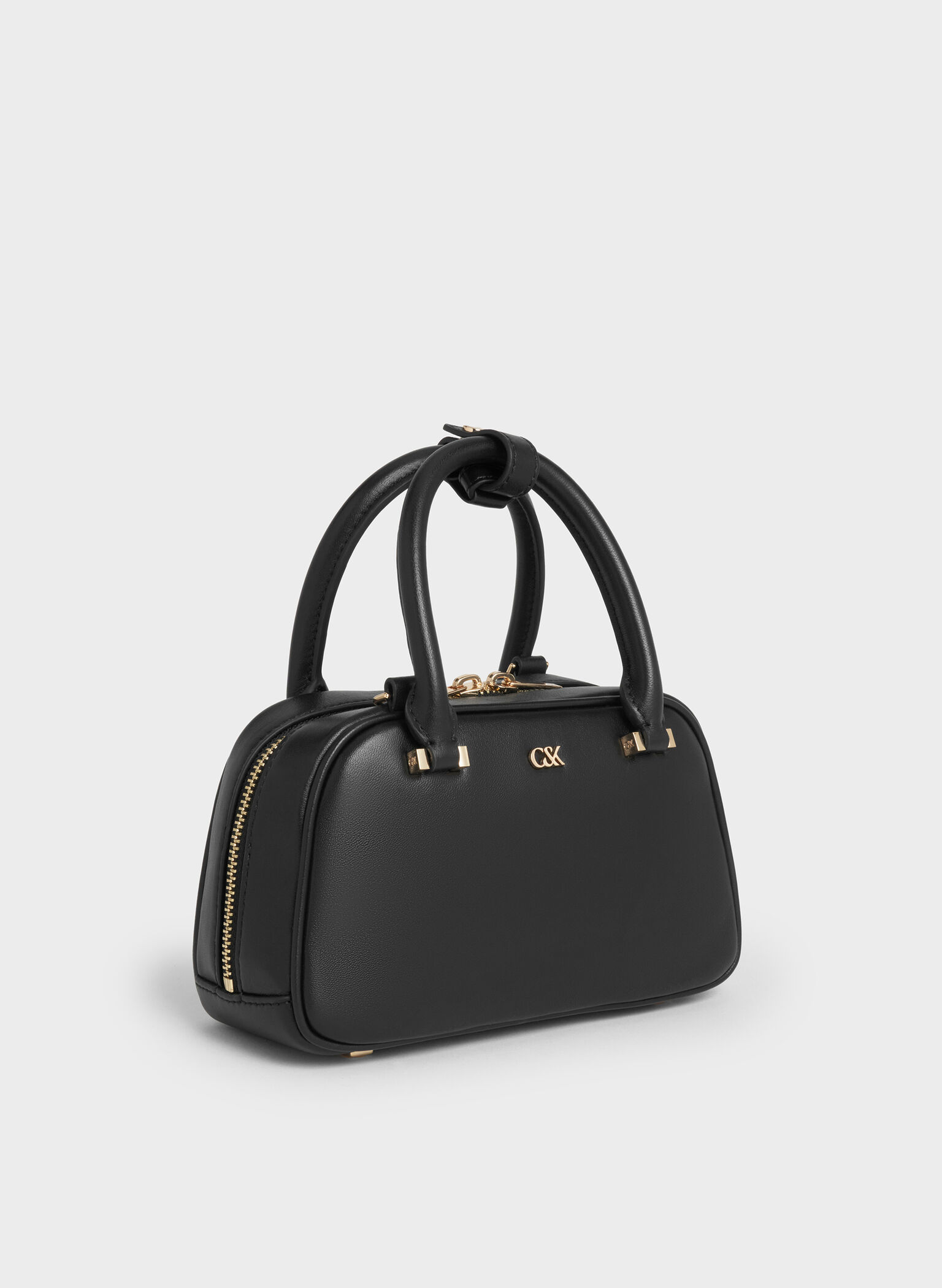 Leather Bowling Bag, Black, hi-res