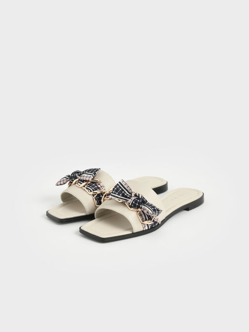 Printed Fabric Scarf Leather Slide Sandals, Chalk, hi-res