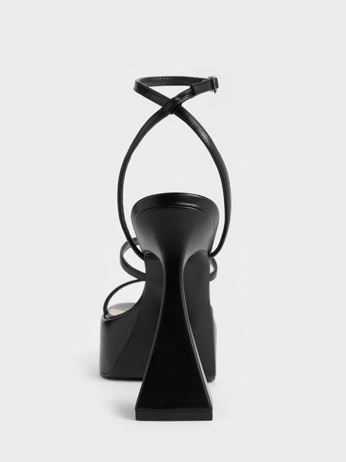 Strappy Sculptural-Heel Platform Sandals, Black, hi-res