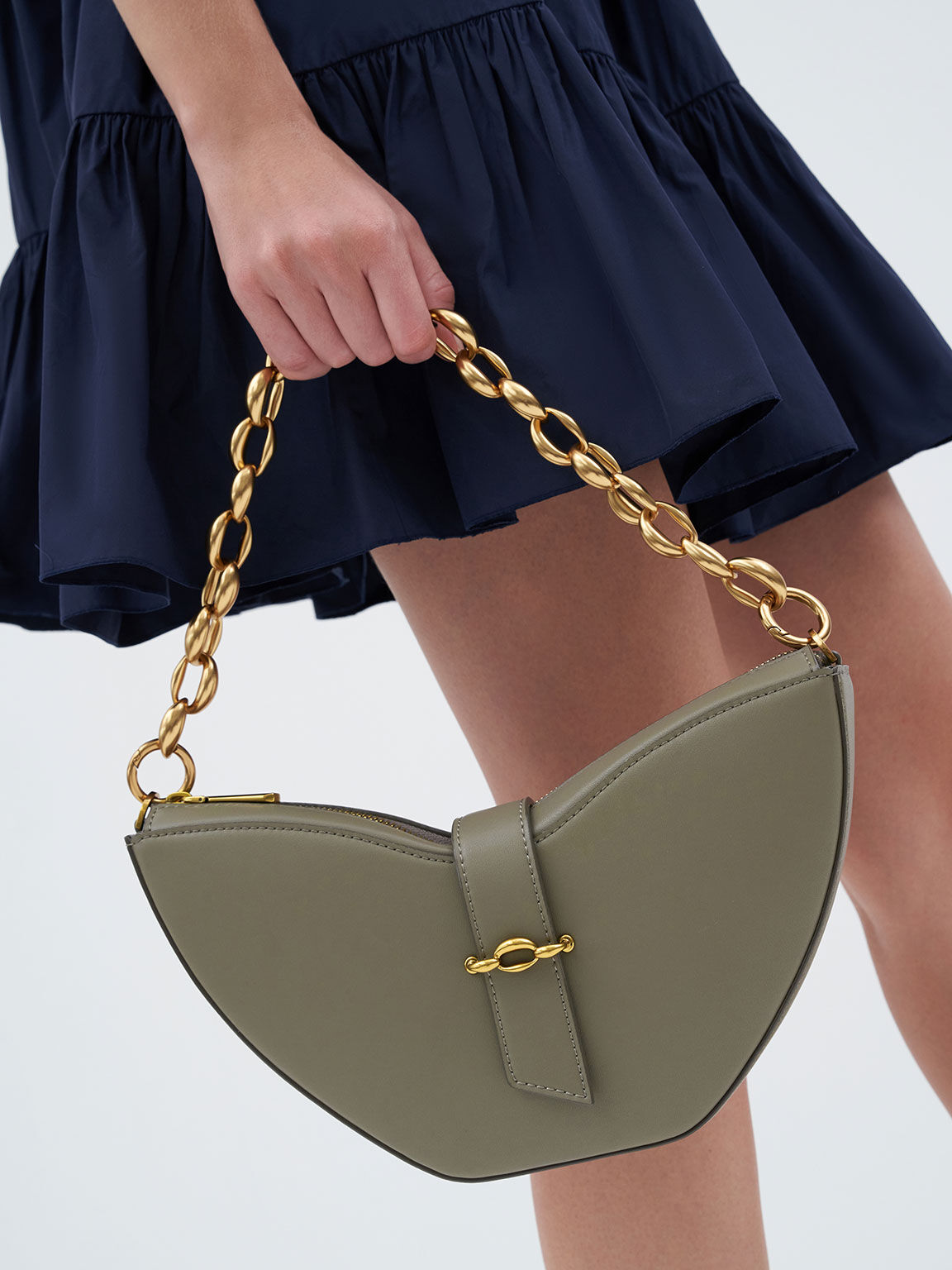 Poppy Chain Handle Sculptural Bag, Taupe, hi-res