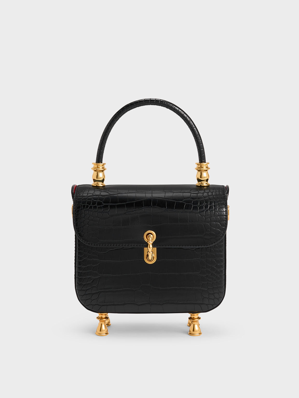 Meriah Croc-Embossed Top Handle Bag, Black, hi-res