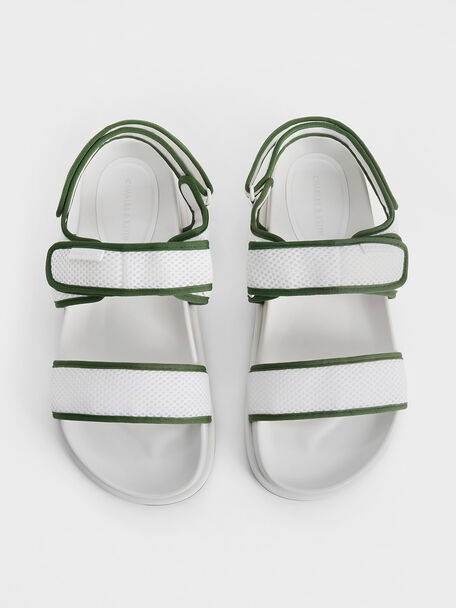 Mesh Contrast-Trim Double-Strap Slingback Sandals, Green, hi-res