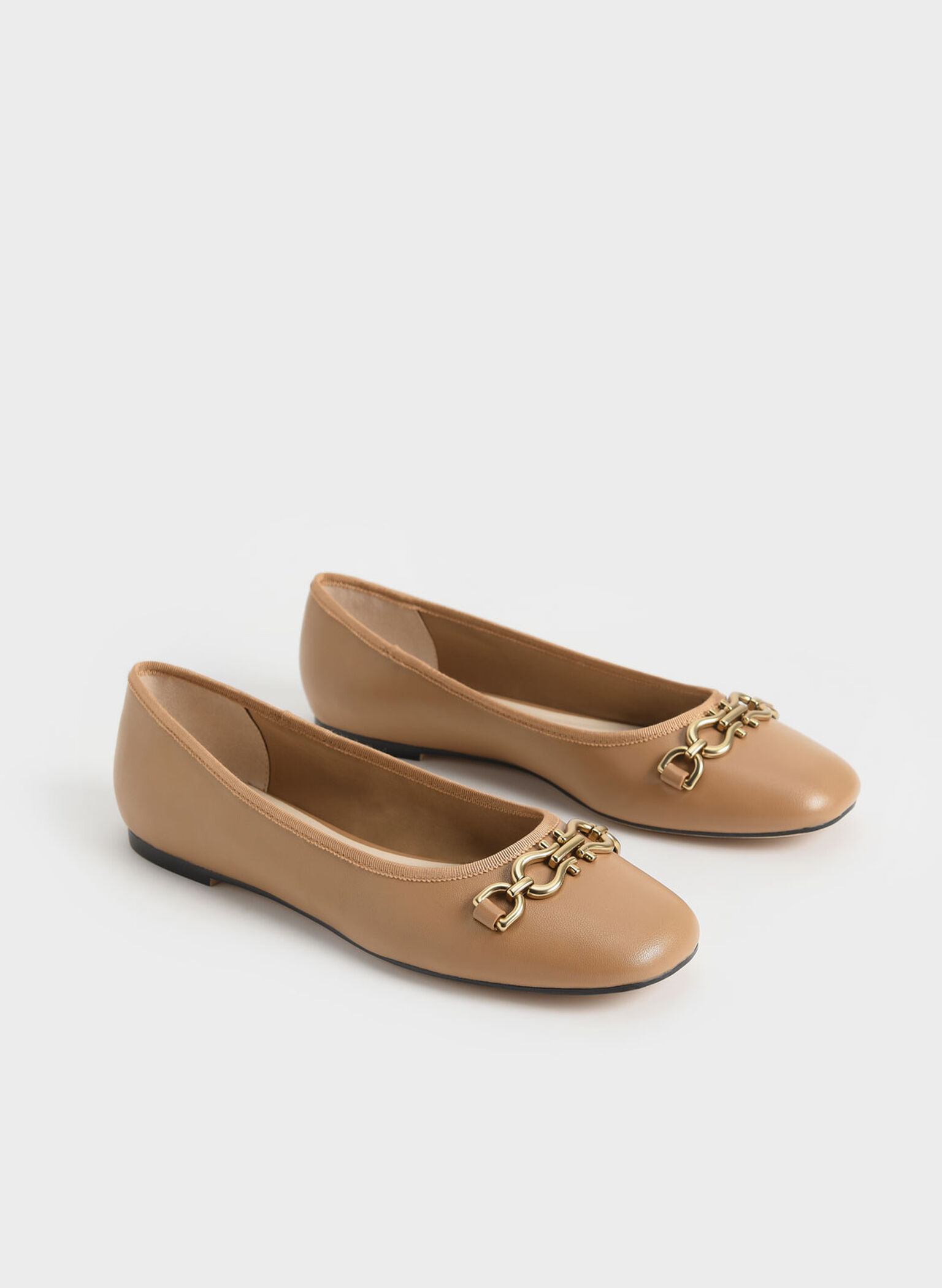 Chain Link Ballerina Flats, Camel, hi-res