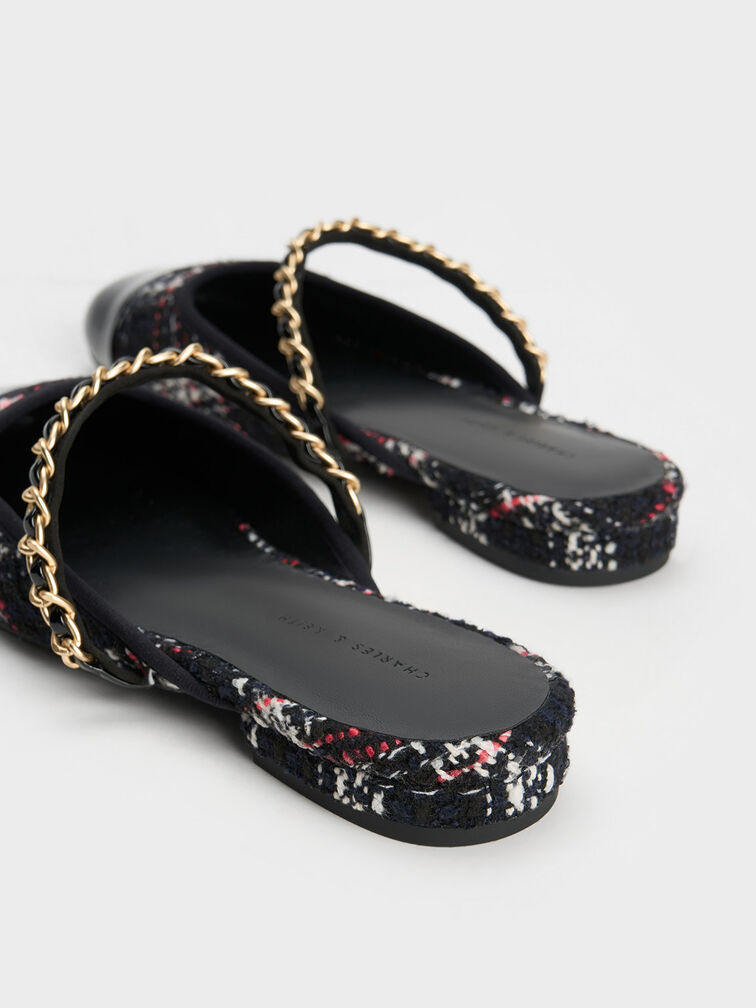 Patent & Tweed Chain-Strap Mules, Multi, hi-res