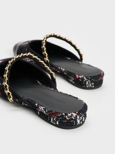 Patent & Tweed Chain-Strap Mules, Multi, hi-res