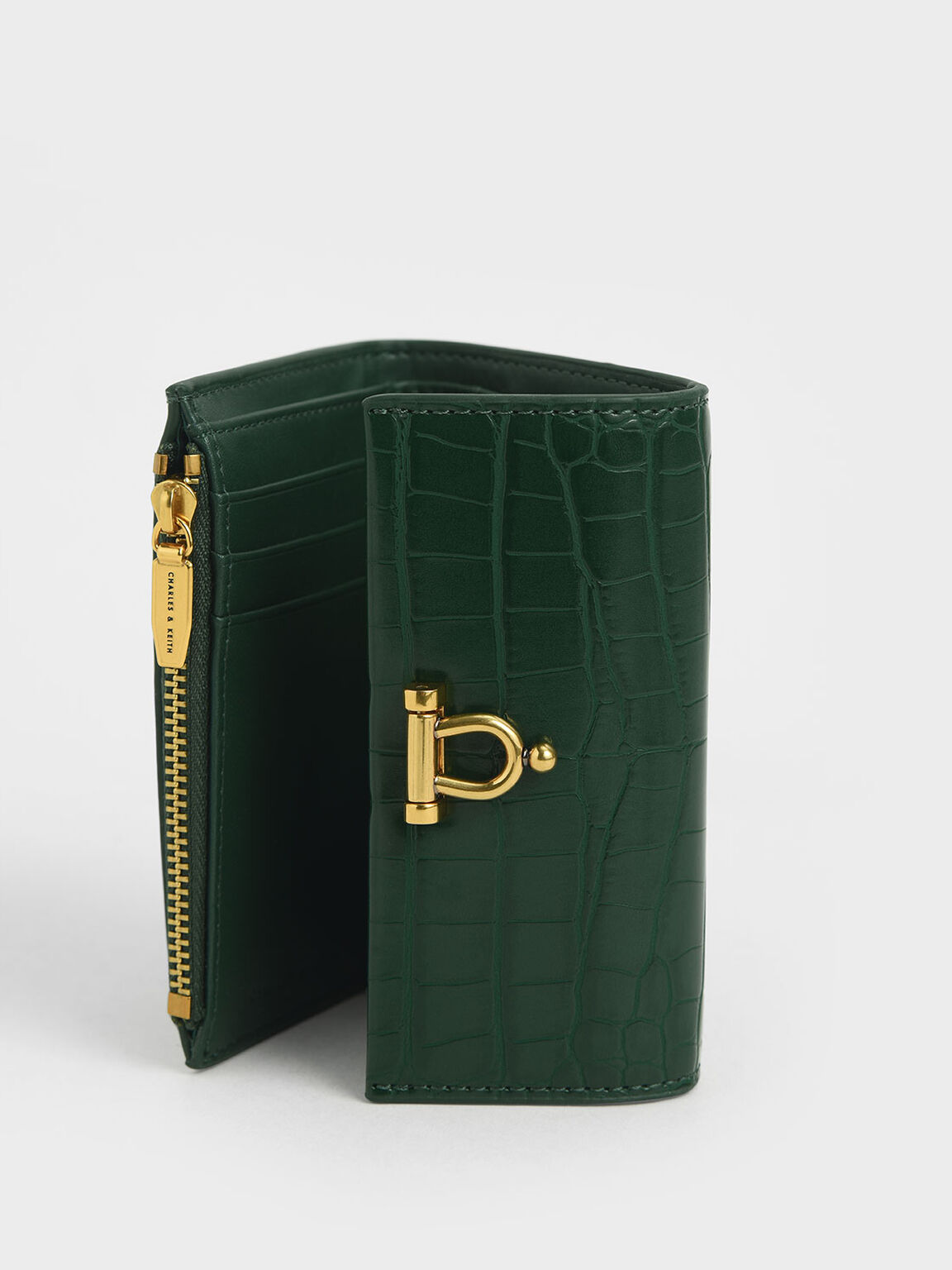 Green Croc Effect Metal Accent Mini Short Wallet Charles Keith Id