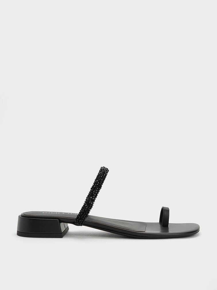 Black Beaded Toe-Ring Sandals - CHARLES & KEITH MY