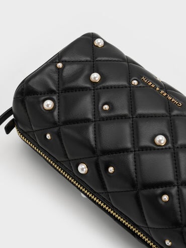 Janie Pearl-Embellished Quilted Shoulder Bag, Noir, hi-res