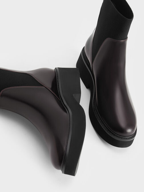 Ankle Sock Boots, Burgundy, hi-res