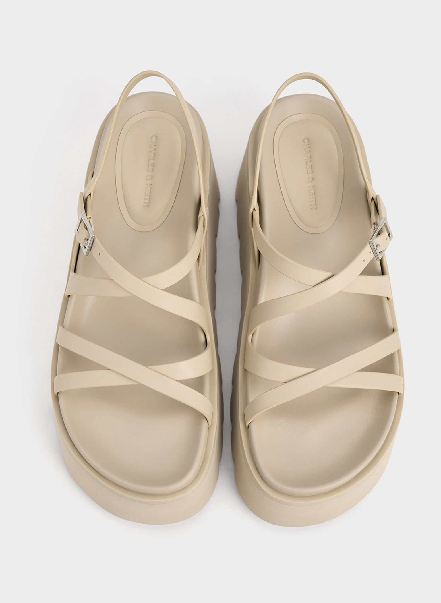 Strappy Crossover Flatform Sandals, Beige, hi-res