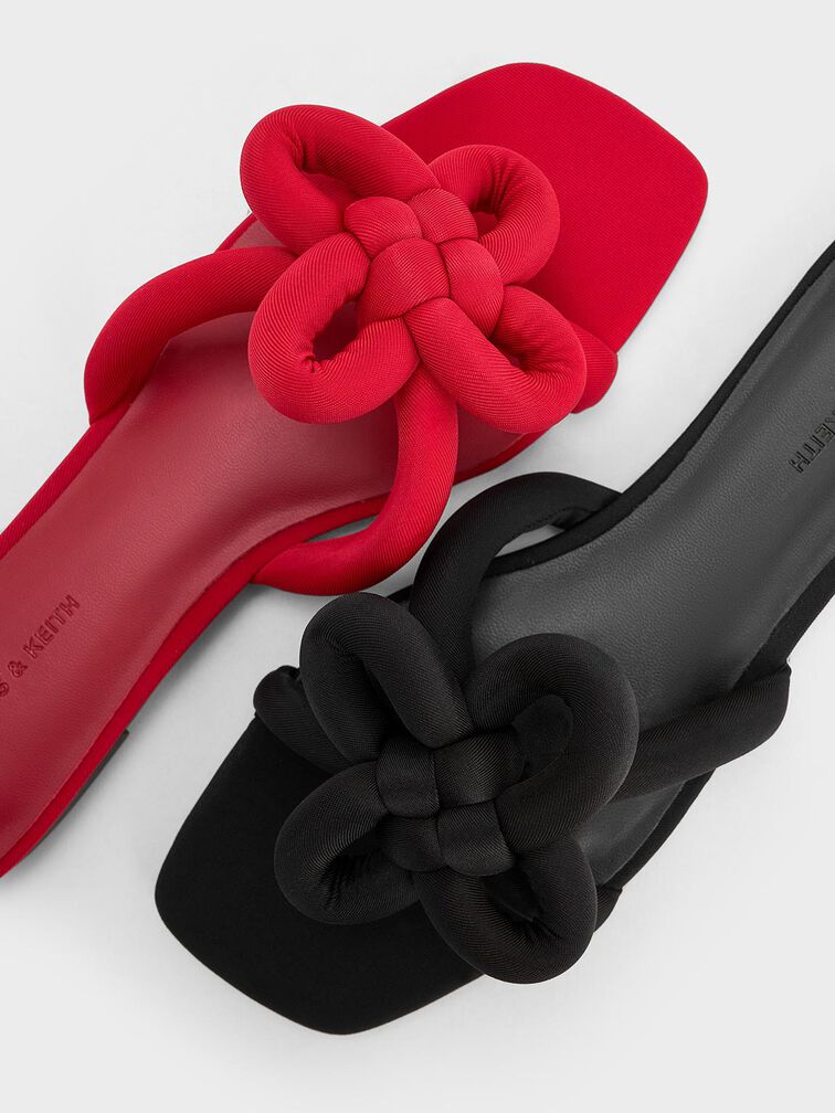 Sandalias con nudo de trébol, Negro texturizado, hi-res