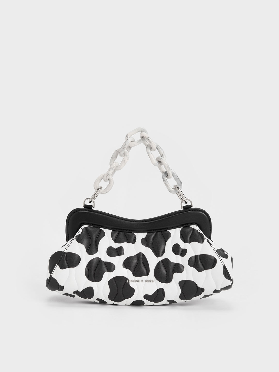 Iva Cow Print Acrylic Handle Clutch, Chalk, hi-res