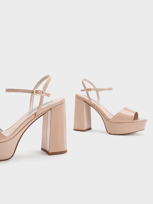 Halle Peep-Toe Patent Platform Sandals, Nude, hi-res