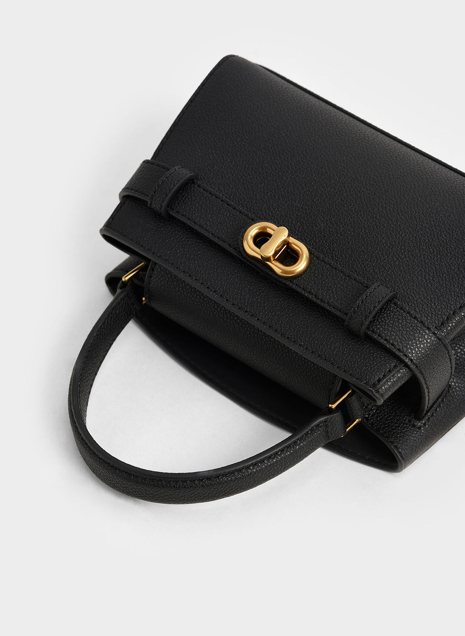 Bolso con asa superior con hebilla metálica Aubrielle, Negro, hi-res
