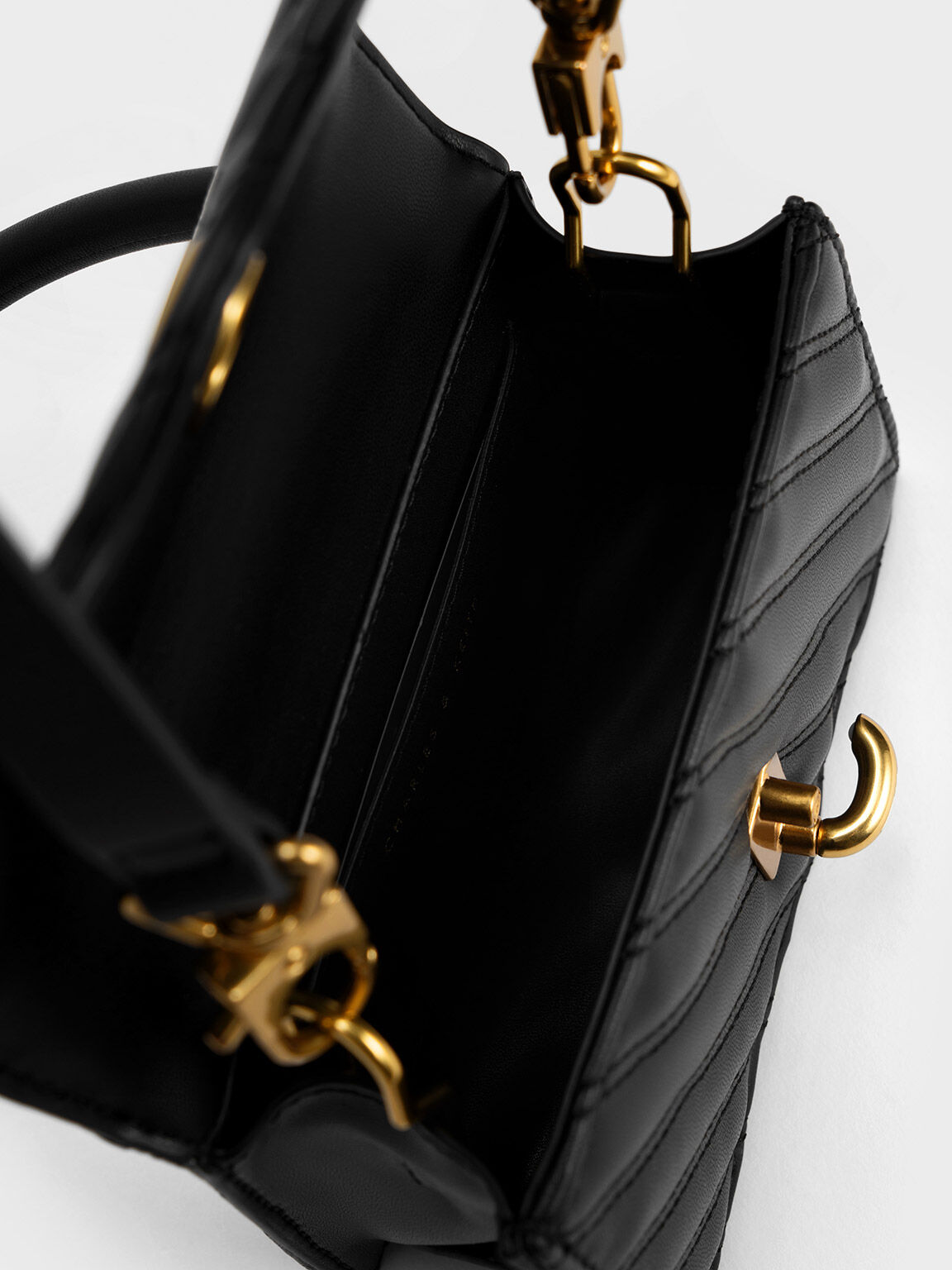 Freja Wavy Quilted Top Handle Bag, Black, hi-res