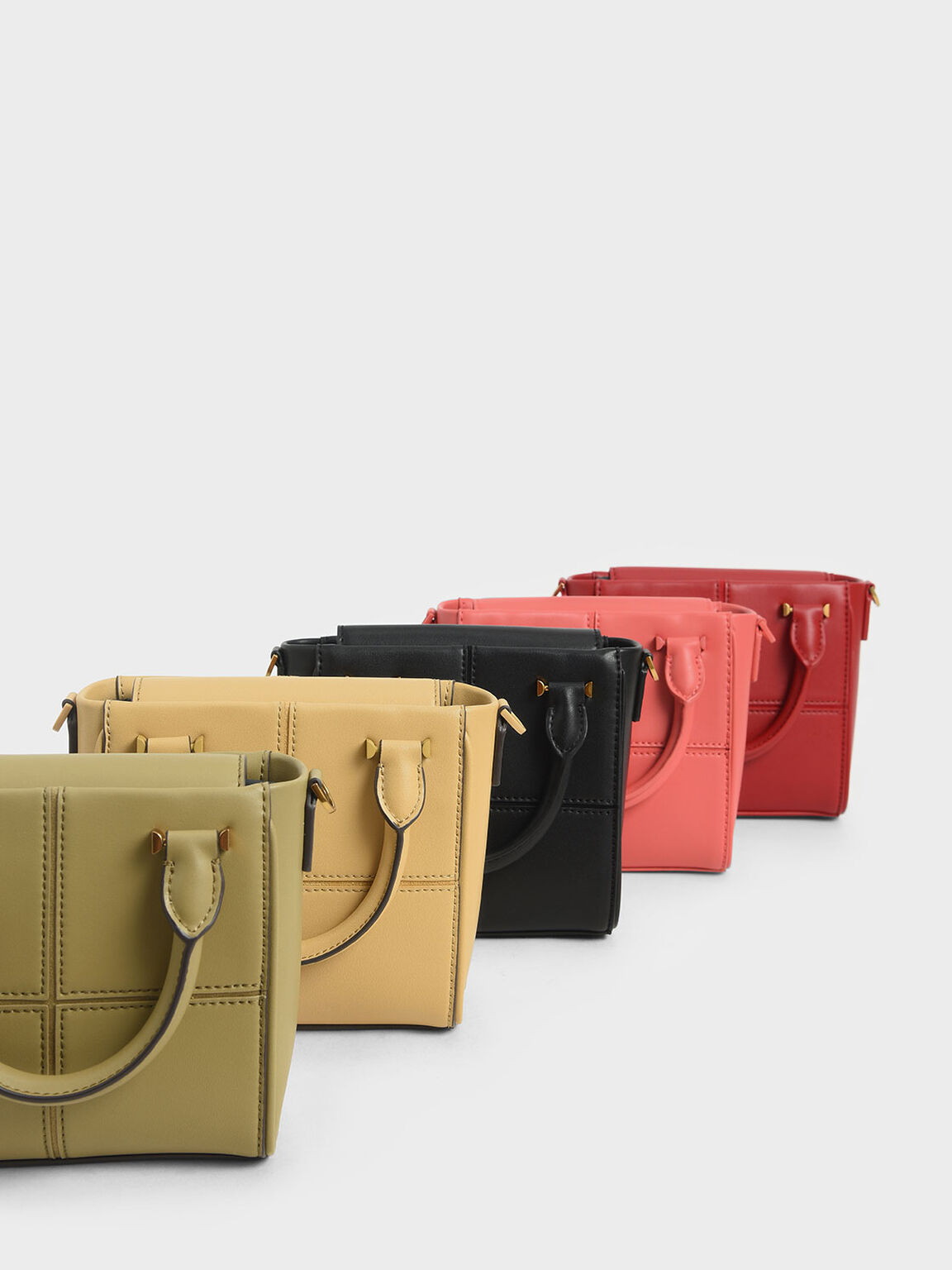 Textured Panelled Top Handle Bag, Coral, hi-res
