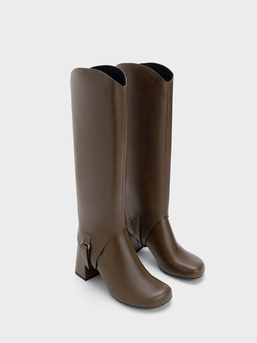 Gigi Block Heel Knee-High Boots, Dark Brown, hi-res