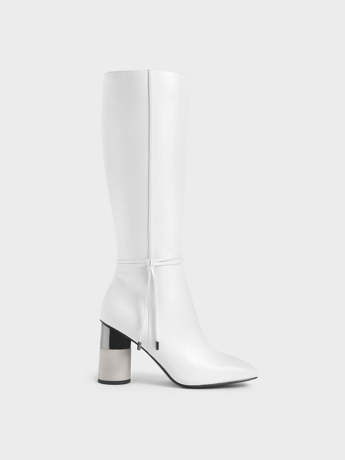Concrete Heel Knee-High Boots, White, hi-res
