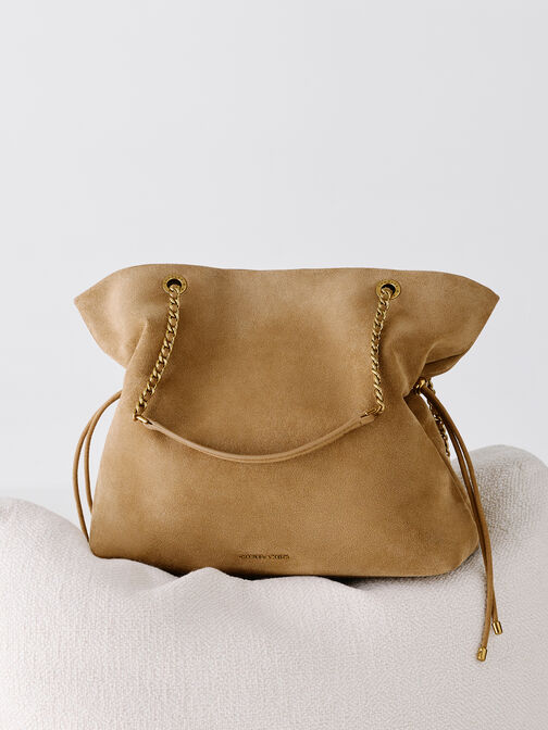 Arya Recycled Suede Braided-Strap Double-Handle Tote Bag, Sahara Sand, hi-res