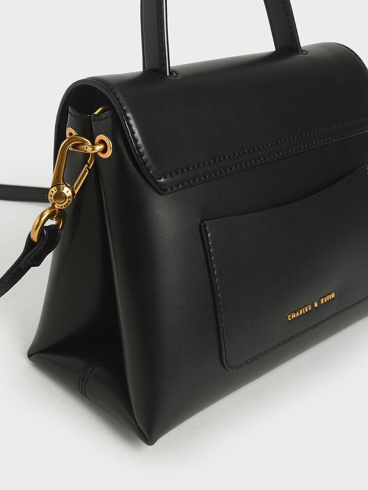Stone-Embellished Handbag, Black, hi-res
