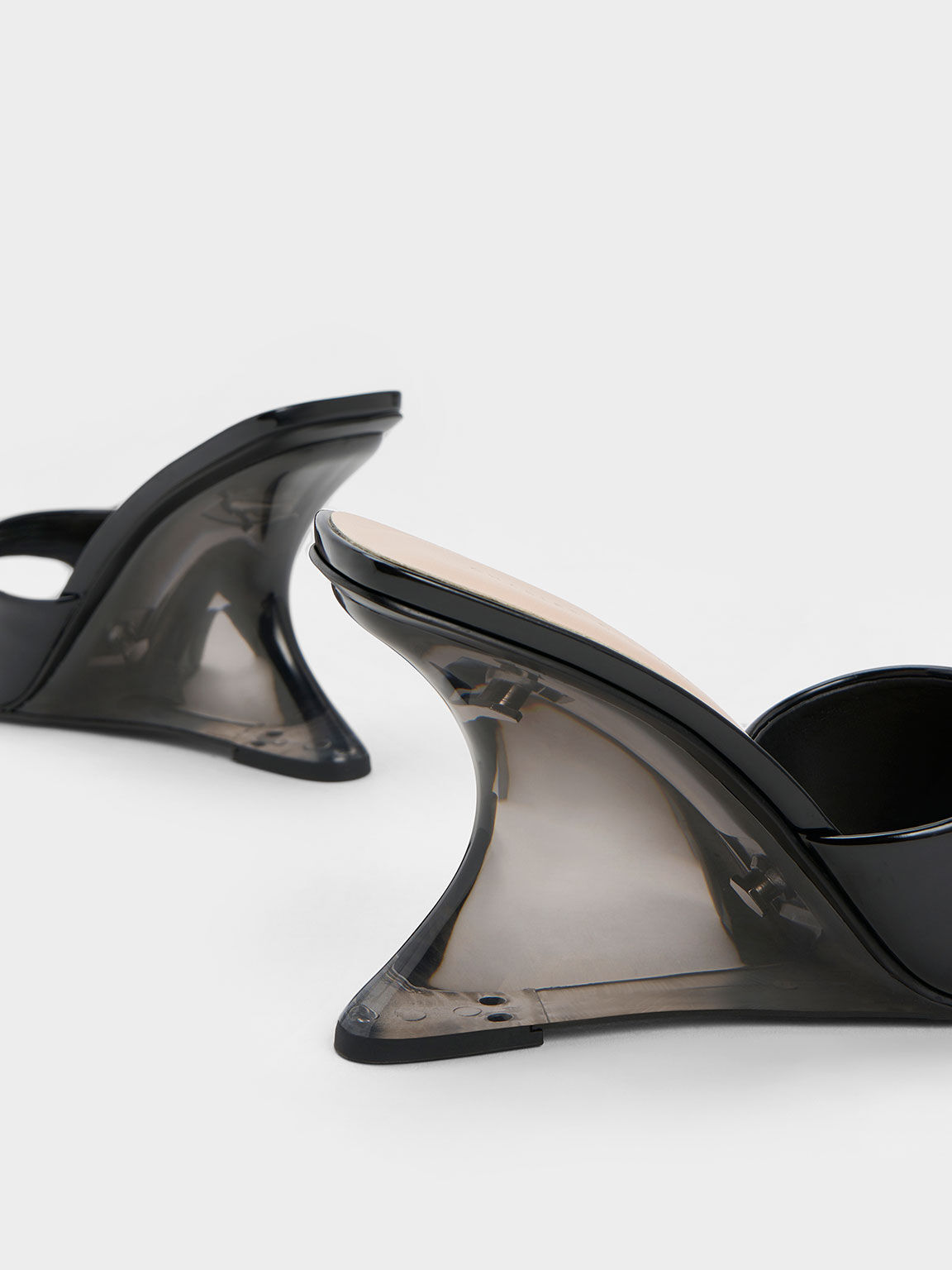Black Patent Sculptural Heel Wedges CHARLES KEITH CA