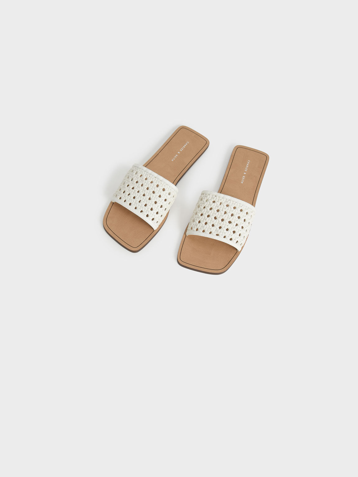 Woven Slide Sandals, White, hi-res