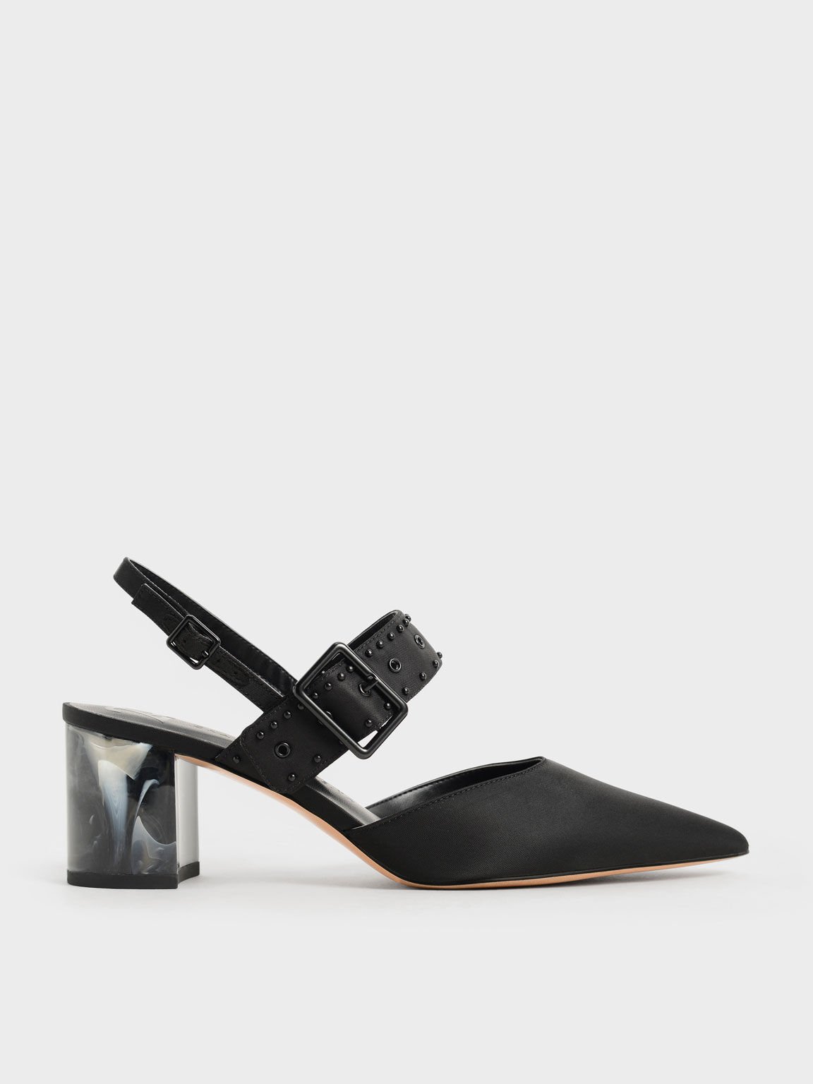 Sepphe Recycled Nylon Grommet Slingback Pumps, Black, hi-res