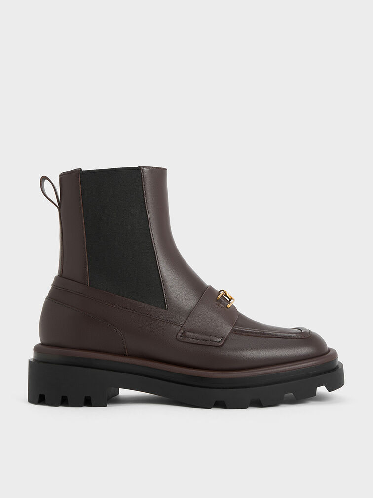 Gabine Leather Loafer Chelsea Boots, Dark Brown, hi-res
