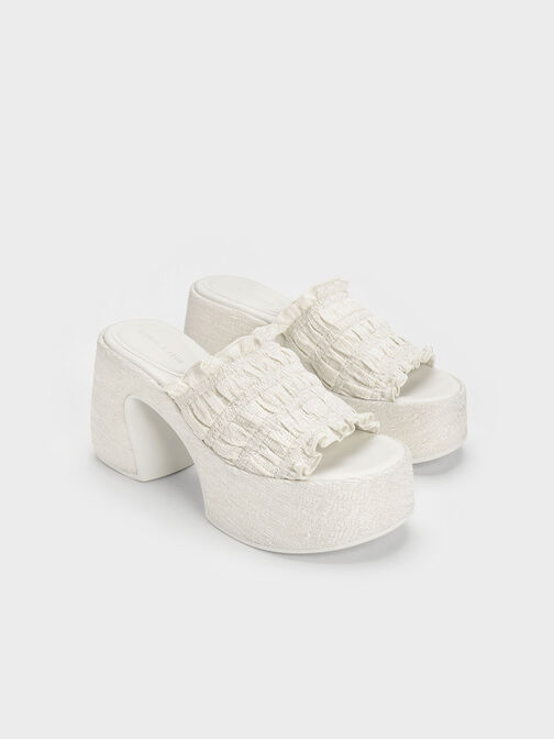 Nuala Ruched Platform Mules, Cream, hi-res