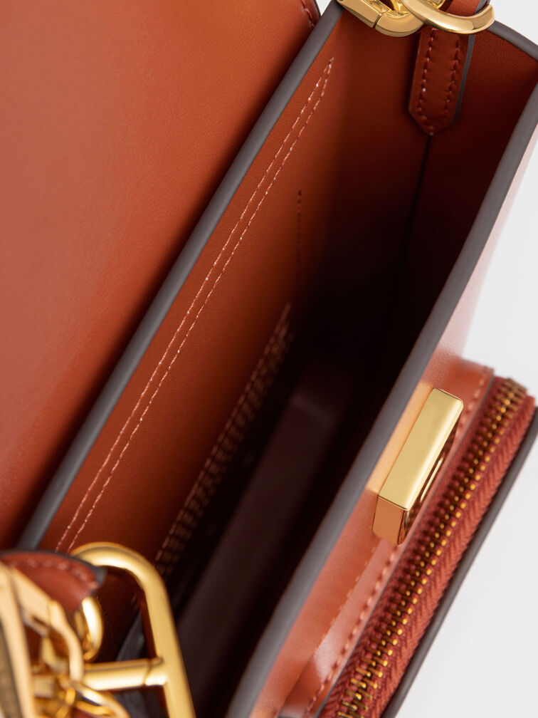 Amber Chain-Handle Long Crossbody Bag, Brick, hi-res