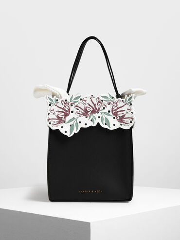 Floral Bucket Bag, Black, hi-res